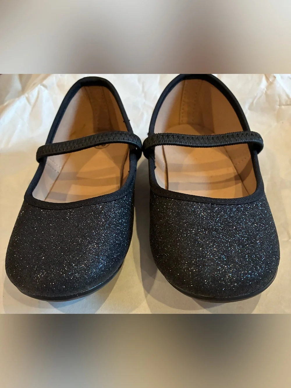 Girls Size 10 Black Glitter Mary Jane Flats Dress Shoes Sparkle